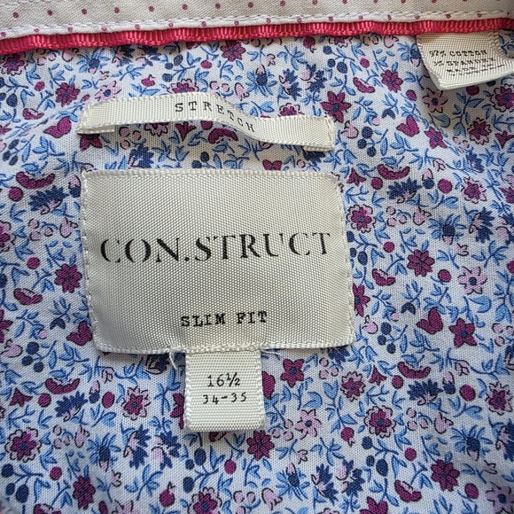 Construct Blue/White Geometric Pattern Button-up Flip Cuffs, Men Size 16.5 - Picture 5 of 7
